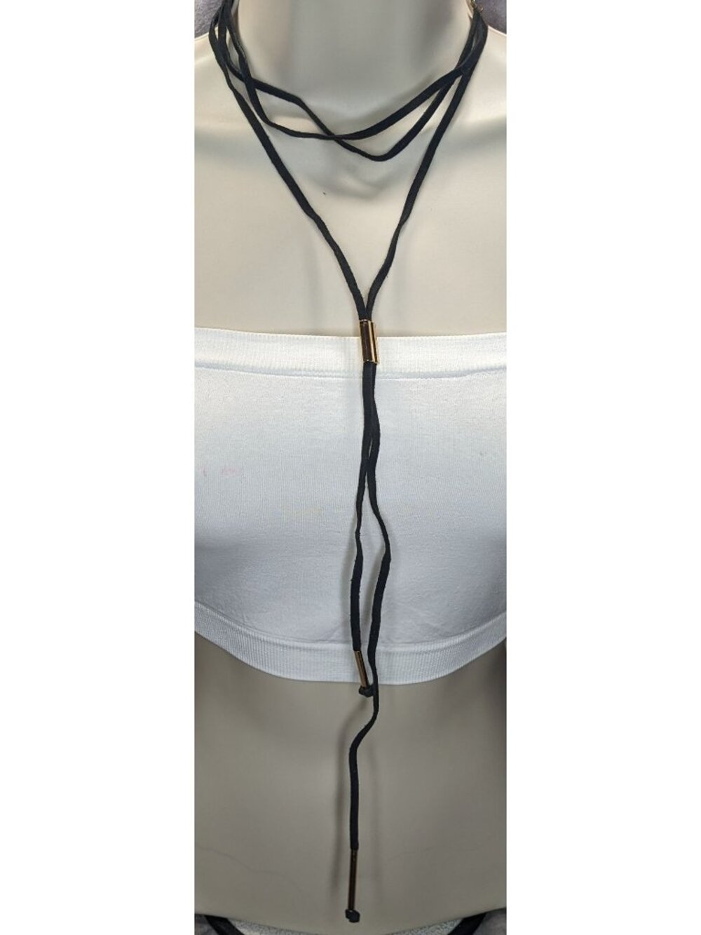 Boho Layered Choker Lariat Necklace Black Cord Gold Tone Y2K Festival Jewelry